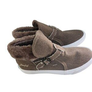 Blowfish Mint Dark Brown Sahara Canvas Faux Fur Lined High Top Sneakers Size 7.5
